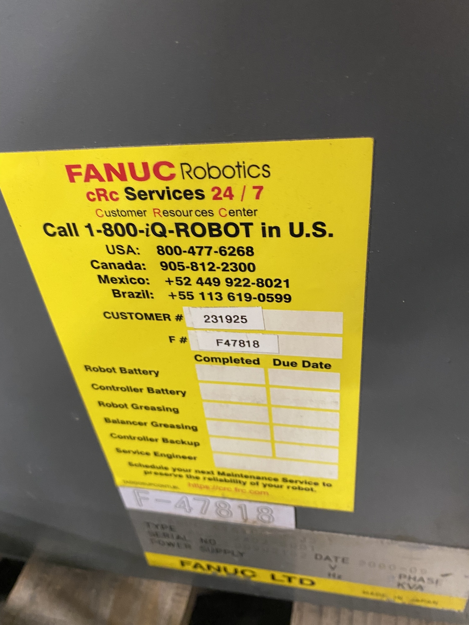 2000 FANUC M-6I Robots | Tartan American Machinery Corp.